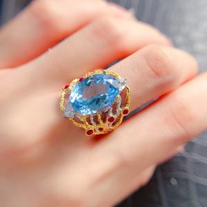 Cincin <span class=keywords><strong>Topaz</strong></span> biru Iblis alami terlaris S925 10*14mm tubuh murni warna sempurna cincin permata perhiasan hadiah pita pernikahan wanita - Product Image 3