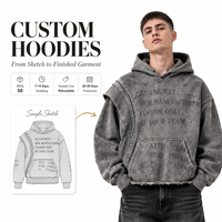 Sweat-shirt Streetwear Homme Vintage Délavé Gris en Coton Polaire à Épaules Tombantes avec Poche Kangourou Imprimée – Vente en Gros Fabricants