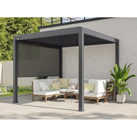 Pergola d'extérieur moderne en aluminium Porte coulissante en verre Gazebo Bioclimatica Pergola pour terrasse balcon Bois traité sous pression naturel