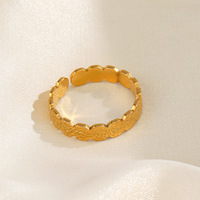 Bague géométrique en acier inoxydable de style européen et américain, ajustable, à extrémité ouverte, finition martelée carrée, style vintage français