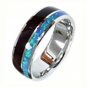 Bague de fiançailles Cheng Jewelers en <span class=keywords><strong>opale</strong></span> bleue et incrustation de bois hawaïen 6 mm 8 mm, bagues en or blanc 10k/14k/18k pour cadeaux d'anniversaire - Product Image 3