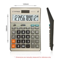 Calculatrice de bureau solaire à double alimentation CTIFREE ECO-012 à 12 chiffres avec fonction calendrier, en plastique ABS, design transparent, certifiée CE