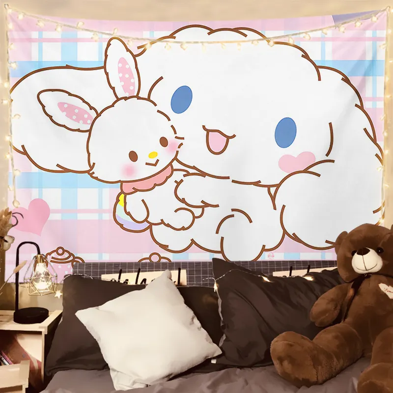 Tapiz de animales Kawaii, decoración de pared, dibujos animados, gato, conejo, oso, patrón, tapiz, sala de estar, hogar, dormitorio, decoración para niños