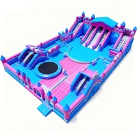 Parc d'obstacles gonflable commercial avec toboggan, grande ville de loisirs gonflable en PVC pour enfants, location pour fêtes en plein air