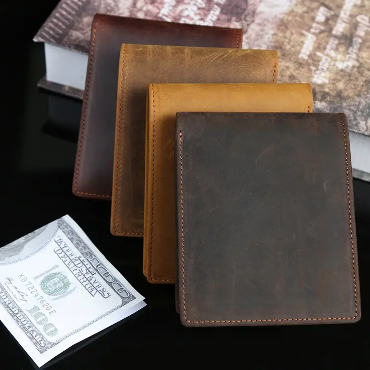 Billetera de cuero con bolsillo frontal para hombre, billetera de cuero con bloqueo RFID para tarjetas de identificación