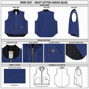Gilet de travail en toile de coton pour hommes, col côtelé, fermeture éclair, doublé, sans manches, style vintage, personnalisable avec logo – Vente en gros - Product Image 4