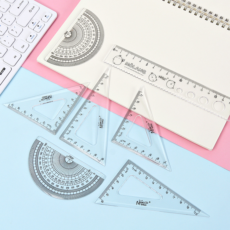 Креативная линейка из четырех частей, милая ученическая измерительная линейка для рисования, треугольная Линейка-транспортир, набор линейки