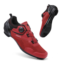 Chaussures de cyclisme de course d'extérieur en tissu tissé respirant rouge avec boucle rotative à ajustement rapide – Fabricants de chaussures de cyclisme