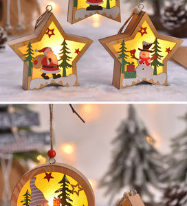 Bois Art Led Coeur Étoile Bonhomme De Neige Père Noël Étoile Arbre Nuit Pendentif Lumière pour Fête De Vacances Décor Ornement Suspendu - Product Image 6