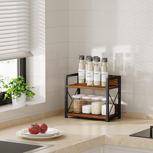 Estante <span class=keywords><strong>de</strong></span> cocina clásico <span class=keywords><strong>de</strong></span> <span class=keywords><strong>madera</strong></span> marrón <span class=keywords><strong>de</strong></span> doble nivel, resistente, multifuncional, organizador <span class=keywords><strong>de</strong></span> encimera para café, estantes verticales fáciles <span class=keywords><strong>de</strong></span> usar - Product Image 5