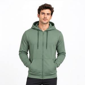 Sweat à capuche zippé intégral pour homme, personnalisable, vierge, en polaire décontracté avec poche kangourou, vente en gros - Product Image 3
