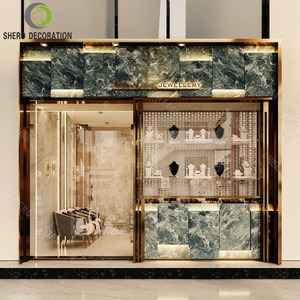 Modern Jewellery Shop Counter Marble Gold Frame Jewelry Glass Cabinet Display Case For Luxury Jewellery <b>Showcase</b> - Product Image 6