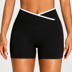Syf Cross Back High Waist <b>Yoga</b> Shorts Fitted Solid Color Polyester Women's Fitness Apparel Elastic Waist Seamless - Product Image 3