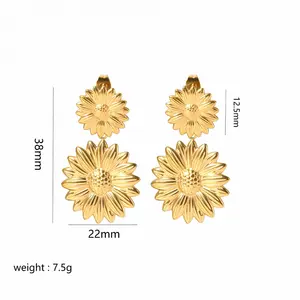 Vintage Statement Stainless Steel 18k Gold Pearl Butterfly Flower Stud Earrings Women Natural Stone Clip On Earrings Jewelry