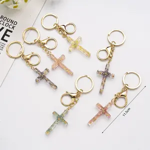 Khô Hoa Điền Long Lanh Nhựa Chúa Giêsu Kitô Kitô Chữ Thập Keychain Cho Phụ Nữ Người Đàn Ông Túi Xe Mặt Dây Chuyền Móc Chìa Khóa quyến rũ - Product Image 1