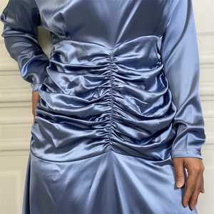 Thick Satin Fashion <b>Abaya</b> Dress with Advanced Pleated Waist and Slim Sleeve for Muslim Women 6664# - Product Image 5