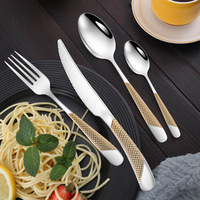 Services de table en acier inoxydable avec incrustations dorées, 4 pièces, motif étoile et diamant, compatibles lave-vaisselle, pour hôtels, restaurants, traiteurs, vente en gros