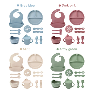 BPA Free Silicone Toddler Tableware Set Cartoon Design Includes Bowl <b>Bib</b> Spoon and Pouch for Easy Feeding - Product Image 1