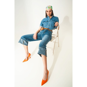 Jeans Rilassati con Orlo Arrotolato e Bottoni a Vista in Blu - Product Image 3