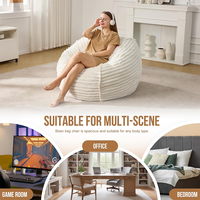Fauteuil pouf moderne pliable de grande taille avec housse en peluche rayée pour usage au bureau