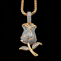 Hiphop bling bloemen statement sieraden cadeau tweekleurig volledig CZ diamant 3D roos bedel ijs-effect roos bloem hanger voor Valentijnsdag