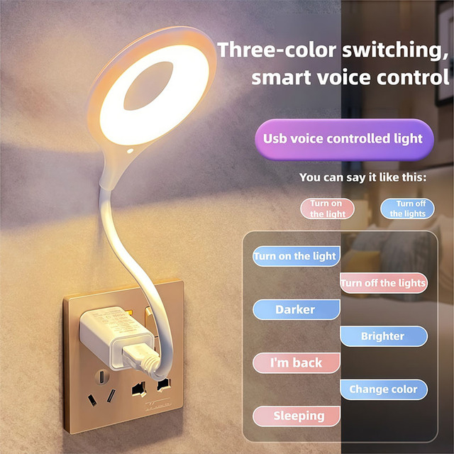 Modern Smart Voice Control USB LED Night Light 360 Flexible Gooseneck Dimmable Desk Lamp for Bedroom Reading Home Use