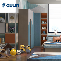 Azul moderno barato de la habitación de los niños con escritorio y armarios