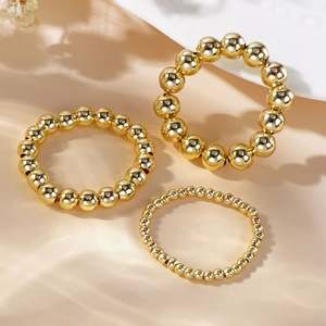 Nuevo Juego de 3 Anillos de Moda, Resistentes al Agua, Chapados en Oro de 18k, con Cuentas de Acero Inoxidable, Anillos Elásticos Hechos a Mano para Mujer - Product Image 3