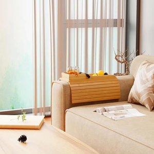 JQ Set cangkir bambu, penyimpanan minuman, lengan pemegang lipat Sofa meja sandaran tangan nampan makanan ringan - Product Image 5