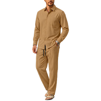 Costume élégant pour homme en deux pièces, chemise boutonnée respirante et pantalon à cordon de serrage pour le printemps