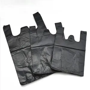YC toptan ucuz özel teşekkür ederim çantalar Compostable T-shirt taşıma çantası alışveriş siyah plastik torba baskı