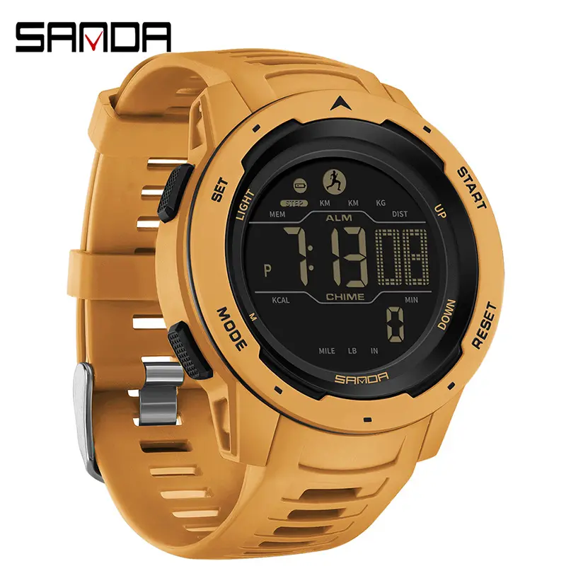 SANDA thương hiệu người đàn ông Đồng hồ thể thao Pedometer calo 50m không thấm nước LED đồng hồ kỹ thuật số Đồng hồ đeo tay Relogio Masculino 2145