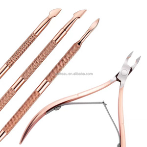 Thép không gỉ đôi đầu móng tay nghệ thuật da chết Pusher lớp biểu bì nipper cắt kéo móng tay Bộ Rose gấp UV Gel loại bỏ <span class=keywords><strong>2</strong></span>/4 cái/bộ - Product Image 3