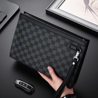 Dompet Pria Modis Motif Kotak-kotak, Tas Selempang Kapasitas Besar, Tempat Kartu untuk Penggunaan Sehari-hari dan Acara Bisnis