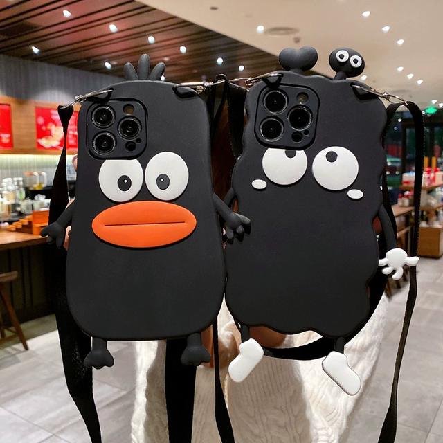 Cute Funny 3D Mobile Phone Protective case for IPhone14 13promax Funny Cartoon Hanging Strap Made of Silicone Cover