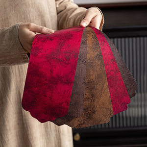 Leather Dry Foam Mat Tea <b>Table</b> <b>Runner</b> Red Brown Fabric Home Use Zen Style Kung Fu Tea Accessory - Product Image 1