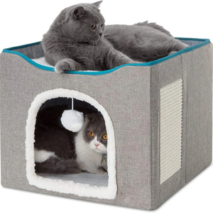 Foldable Pet Bed for Indoor <strong>Cats</strong> with Scratching Pad Large Soft Warm Pet <strong>Cat</strong> Condo House Equipment <strong>Cat</strong> Peekaboo Cave <strong>Hideaway</strong> - Product Image 1