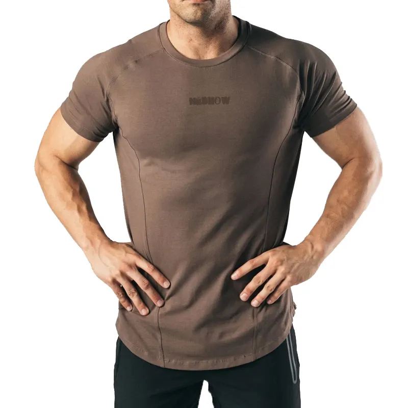 新しいデザインメンズクイックドライアスレチックTシャツジムワークアウトシャツ半袖テーパードフィットメンズTシャツ