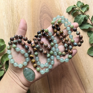 Collier Mala en Aventurine Verte, Turquoise, Œil de Tigre, 108 Perles Nouées à la Main, Collier de Méditation, Cristaux de Guérison, Cadeau de Yoga - Product Image 2