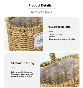 Phong Cách Châu Âu Màu Xanh Lá Cây Thực Vật Giỏ Hoa Rơm Dệt Nồi Trang Trí Lưu Trữ Giỏ - Product Image 6