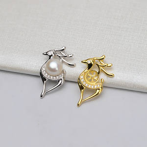 จี้เงินแท้ S925 รูปกวาง/เอลก์ ทำมือ น่ารักสำหรับผู้หญิง สร้อยไข่มุก 7-8 มม. อุปกรณ์ DIY พร้อมกล่องใส่เครื่องประดับ 593 - Product Image 1