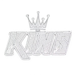 Pendentif Couronne Royale avec Strass Micro-Pavé, Breloque Hip-Hop, Bijou en Alliage pour Homme, Pendentif Thème Argent 925, Cadeau - Product Image 1