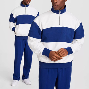 KingSen Wholesale <b>Men's</b> Vintage Color Block Quarter Zip Cotton Sweatshirt Drop Shoulder Drop Shoulder Loose Fit <b>Pullover</b> Hoodie - Product Image 1