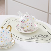 Théière en céramique peinte à l'or, résistante à la chaleur, style minimaliste, théière mère-enfant, petite tasse à café florale, soucoupe, cadeau
