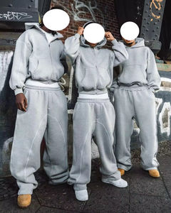 بدلة رياضية كاجوال مخصصة كبيرة الحجم من الشركة المصنعة بسحاب من سروال ركض بأربطة فضفاضة ثقيلة ملابس رياضية للشارع - Product Image 2