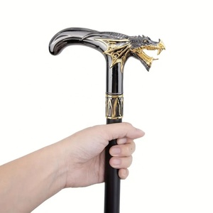 Canne en métal à poignée en T Dragon ailé noir et or 2 pièces Bâtons de marche Décoration de fête pour hommes Élégant vintage pour hommes - Product Image 4