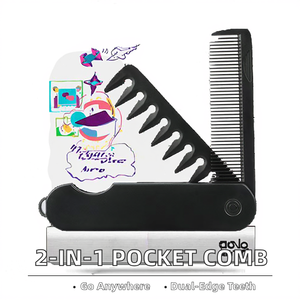 หวีพกพาพับได้แบบพกพาหวี2-in-1สำหรับผู้ชายใช้ในร้านเสริมสวยฟันซี่กว้างเครื่องมือทำความสะอาดเครา - Product Image 2