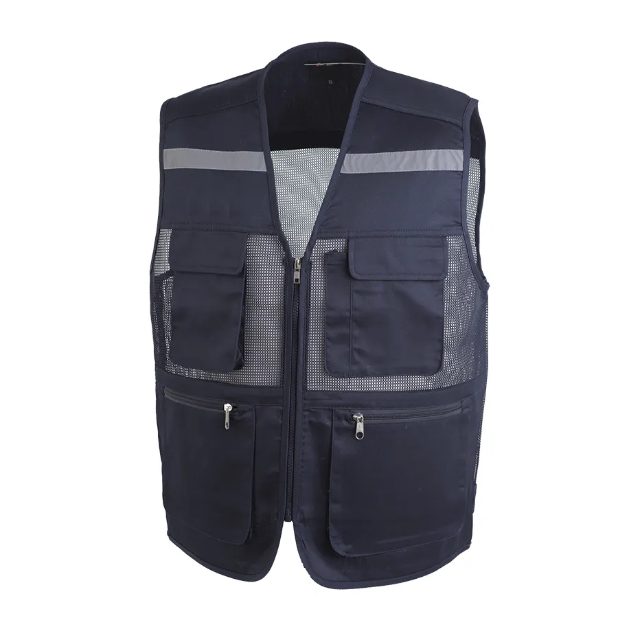 Custom Waiters Mens Cotton Polyester Utility Cargo Staff Uniform Vest Set Men Summer