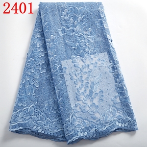 Pháp Hạt Ren Vải Rượu Vang Mới Nhất Châu Phi Lưới Vải Tuyn Ren 5 Yards Nigeria Vải Ren Guipure Chất Lượng Cao 2401 - Product Image 5