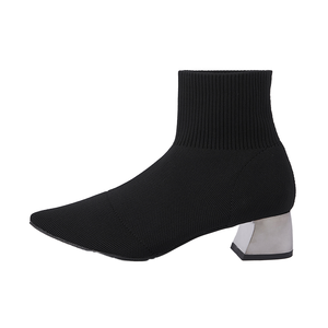 Botines de Invierno de Talla Grande para Mujer, Estilo Europeo Americano 2026, Ajustados, con Tacón Grueso, Punta Puntiaguda, Parte Superior de Malla, Sin Cordones - Product Image 1